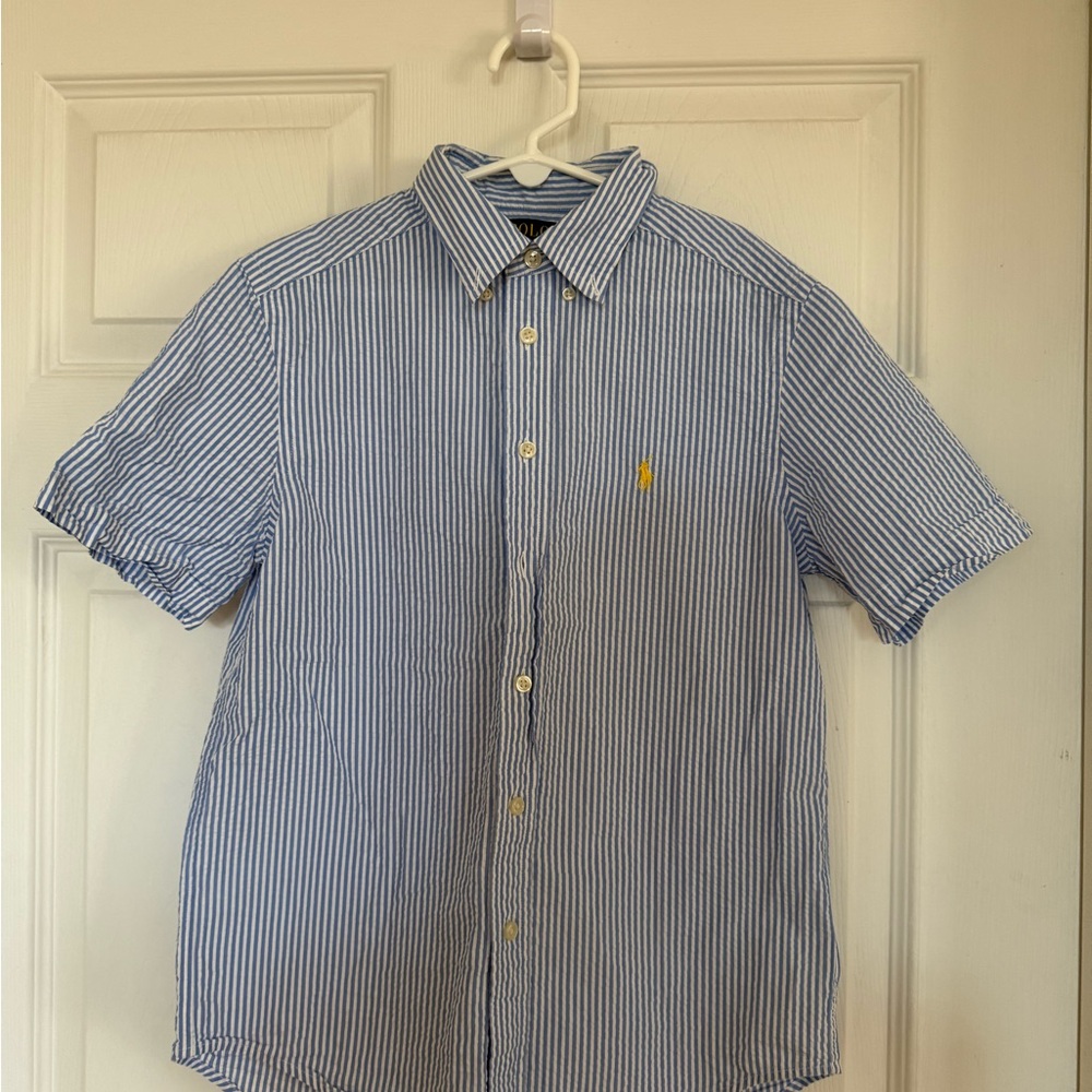 Polo Ralph Lauren Blue and White Seersucker Striped Shirt